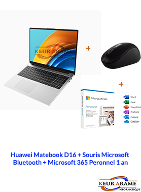 Huawei Matebook D16 + Souris Microsoft Bluetooth + Microsoft 365 Peronnel 1 an - Keur Arame Informatique - Leader dans la distribution d'appareils électronique au Sénégal et en Afrique de l'Ouest
