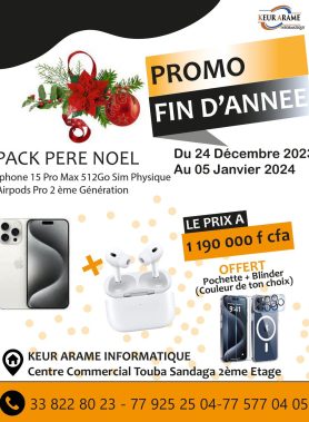 iPhone 15 PRO MAX - 512 Go - Sim Physique + Airpod PRO 2eme Gen - Keur Arame Informatique - leader dans la distribution d'appareils électronique, informatique et électroménager au Sénégal et en Afrique de l'Ouest