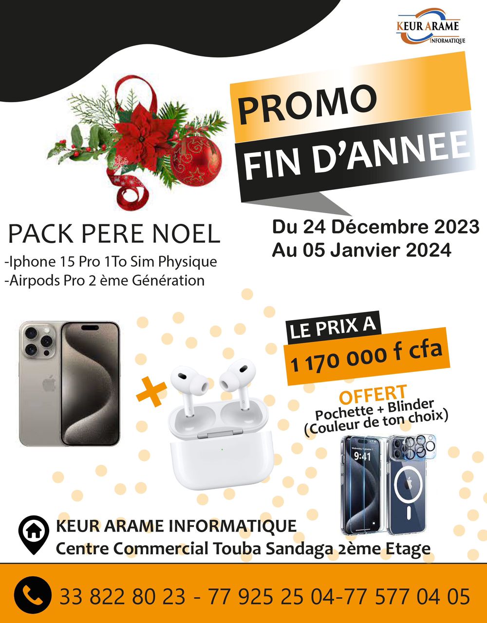 iPhone 15 PRO - 1 To - Sim Physique + Airpod PRO 2eme Gen