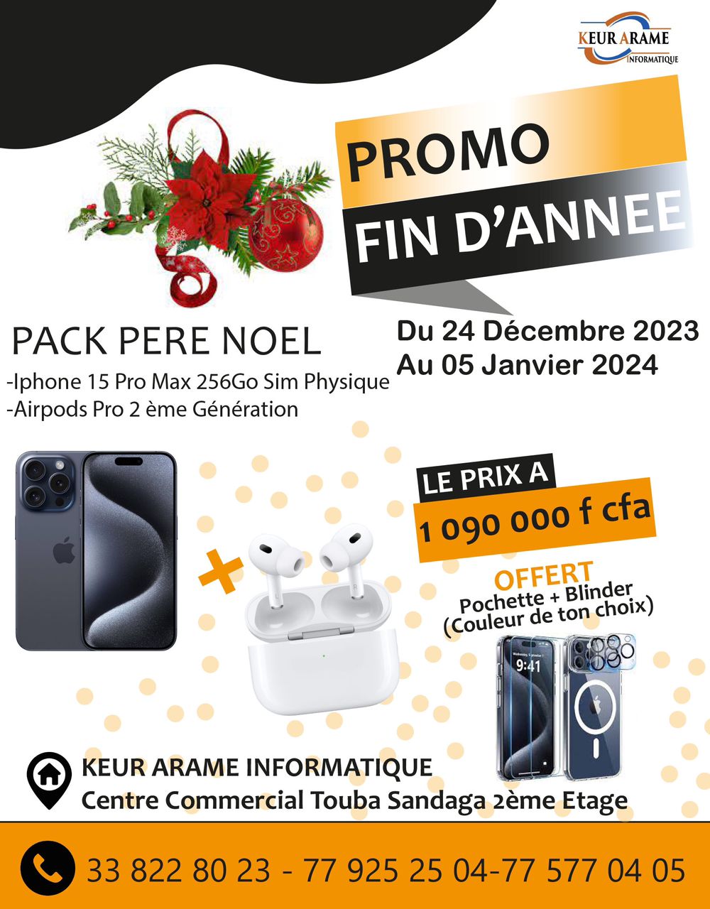 iPhone 15 PRO MAX - 256 Go - Sim Physique + Airpod PRO 2eme Gen