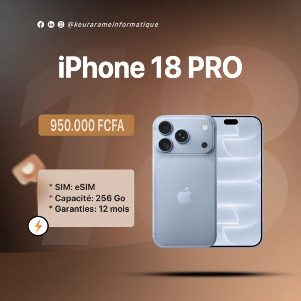 iPhone 18 PRO 256 Go - eSIM - Keur Arame Informatique Leader dans la distribution d'appareils électroniques au Sénégal et en Afrique de l'Ouest iPhone 18 PRO 256 Go - eSIM - Keur Arame Informatique Leader dans la distribution d'appareils électroniques au Sénégal et en Afrique de l'Ouest